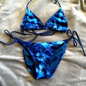Blue Tie-dye String Bikini Set